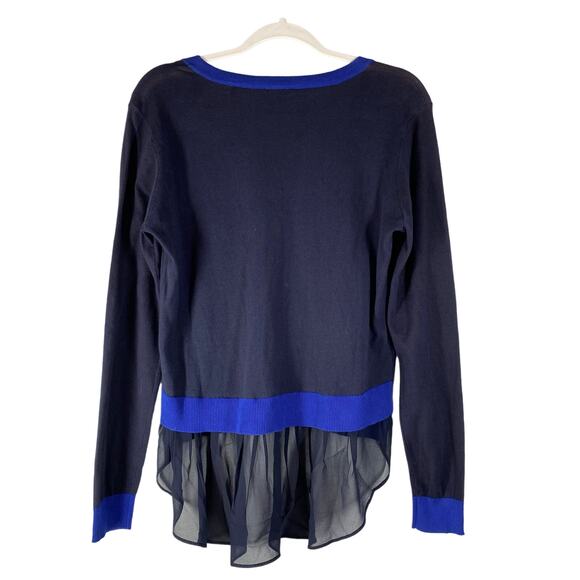 Cabi Michelle Cardigan Sweater Sheer Ruffle Style 5016 Blue Womens Size Medium - Picture 2 of 8